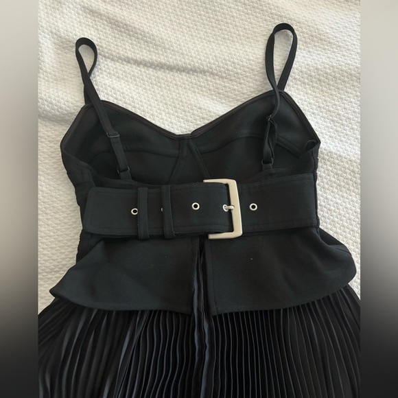 ALC Black Dress with Pleated Skirt & Belt - Picture 4 of 7